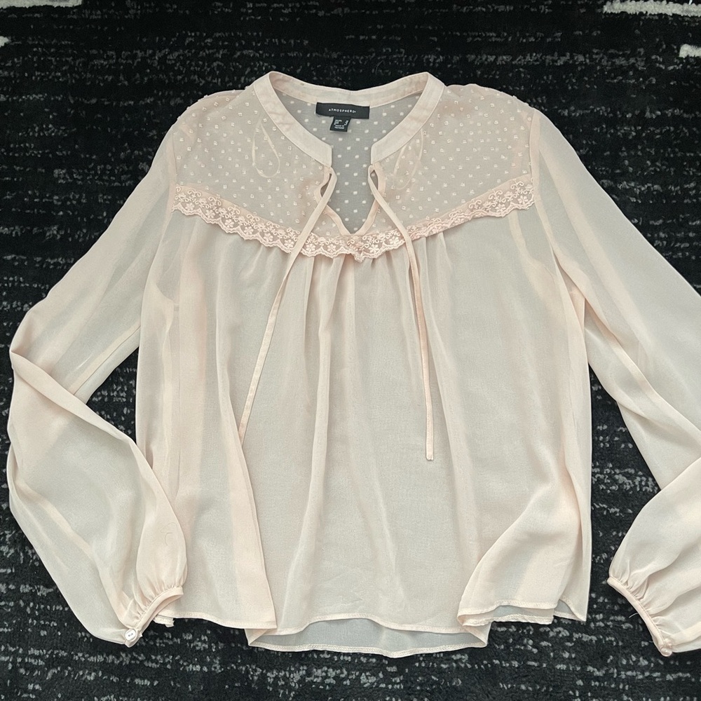 Atmosphere - Pink Ruffled Sheer Long Sleeve Blouse - Size 6